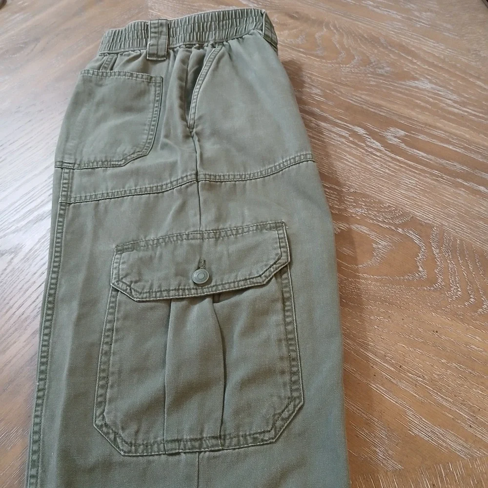 Aeropostale Men Cargo Pants SzS Olive Drawstring Hem Cotton Outdoors Hiking